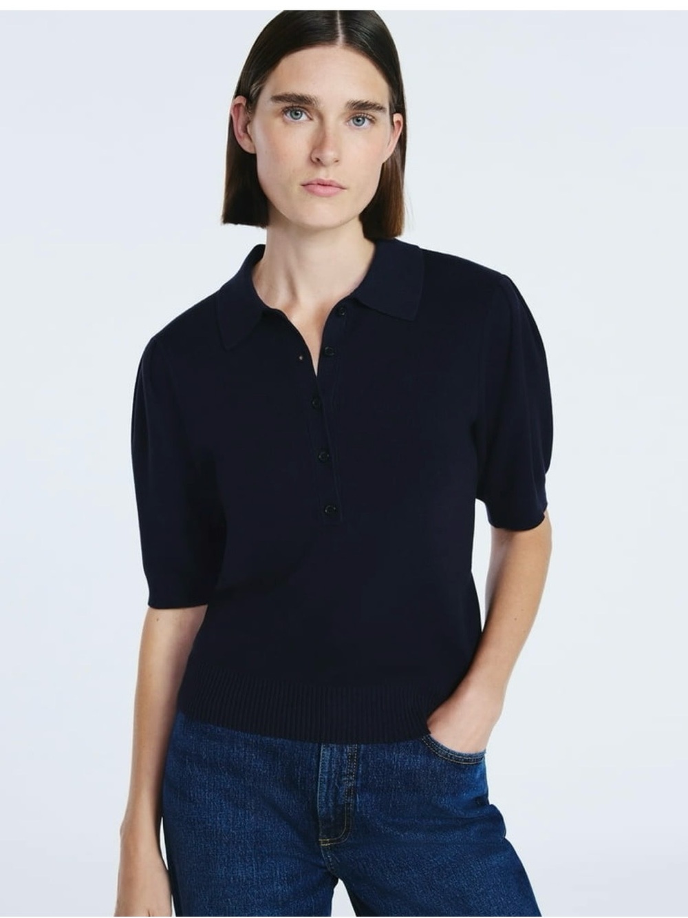 Free Assembly Polo Sweater Top Navy M